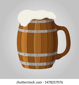 Vector Oktoberfest illustration, wooden tankard, traditional mug and cup. Pub, brewery design