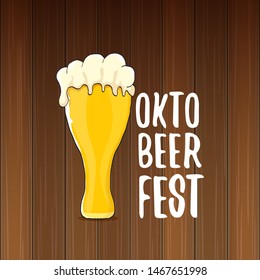 vector oktoberfest vector label with beer glass or beer mug isolated on wooden  background. octoberfest vector graphic poster or banner design template