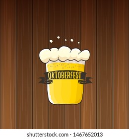 vector oktoberfest vector label with beer glass or beer mug isolated on wooden  background. octoberfest vector graphic poster or banner design template