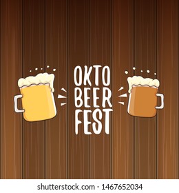 vector oktoberfest vector label with beer glass or beer mug isolated on wooden  background. octoberfest vector graphic poster or banner design template