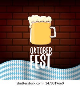 vector oktoberfest vector label with beer glass or beer mug isolated on brick wall background. octoberfest vector graphic poster or banner design template