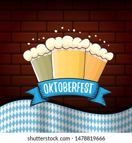 vector oktoberfest vector label with beer glass or beer mug isolated on brick wall background. octoberfest vector graphic poster or banner design template