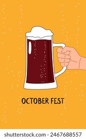 vector oktoberfest vector label with beer glass or beer mug isolated on wooden background. octoberfest