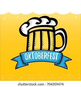 vector oktoberfest vector label on orange beer background. octoberfest vector graphic poster or banner design template