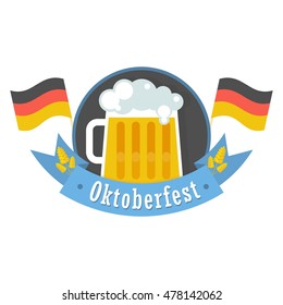 Vector Oktoberfest logo. Bavarian man and woman celebrating Oktoberfest. Design elements for marketing, advertising and media. Flat cartoon illustration. Objects isolated on white background.