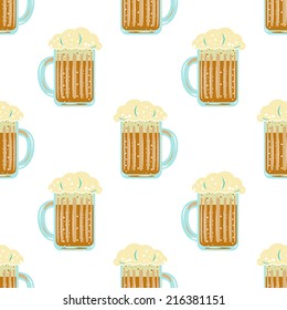 Vector Oktoberfest pattern with beer mugs