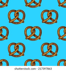 Vector Oktoberfest pattern with pretzels on blue