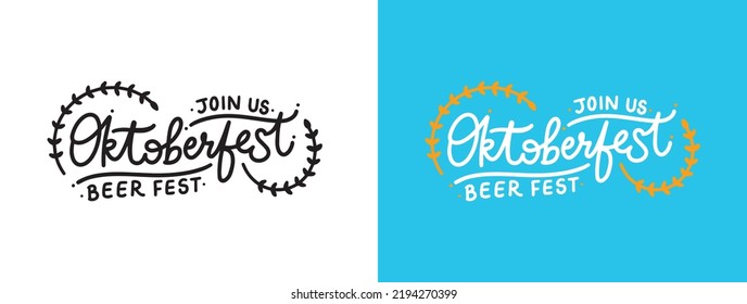 Magnate Vector Oktoberfest, fuente caligráfica creativa para el festival de la cerveza con iconos decorativos, tipo de letra único para el festival de la oktoberfest sobre fondo blanco y azul, tipografía única para el festival de la cerveza alemana