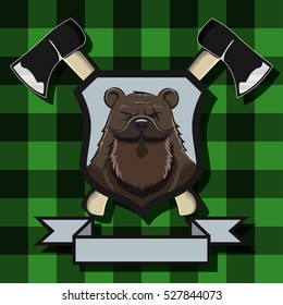 Vector Old Bear Logo Heraldic Shield Emblem Cross Axes and Bat Forest Bandit 