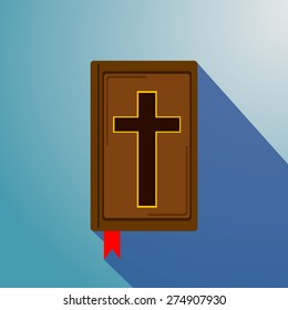 Vector old bible hardcover with red bookmark and a cross on the cover