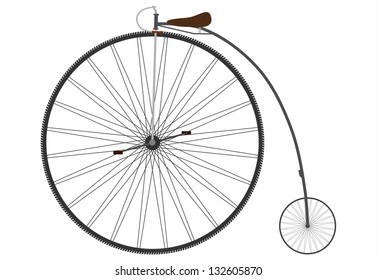 Vector. Old bicycle with a big wheel on a white background.