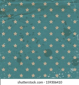Vector old blue used dirty craft paper vintage background with stars pattern