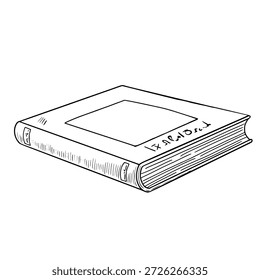 Vector viejo libro en estilo de línea gráfica. Ilustración lineal de Manuscrito para diseños de fantasía. Grabado de símbolos de conocimiento pintados con tintas negras para tatuajes o iconos. Grabado de libro de hechizos.