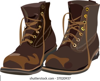 vector old brown boots.  items in this illustration is in a separate layers. Also please see other variants of this picture - image ID 51520450 (high detailed vector), image ID 29325100 (photography)