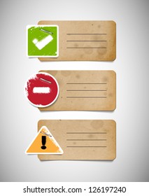 Vector old cardboard interface dialog boxes with paper icons