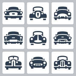 Vector Old Cars Icons Set, Front View