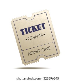 Vector old cinema crumpled ticket on white background.
