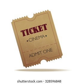 Vector old cinema crumpled ticket on white background.