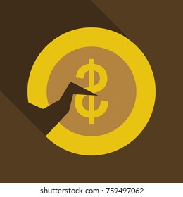 vector old coins. Cracked Coin in flat style with shadow
