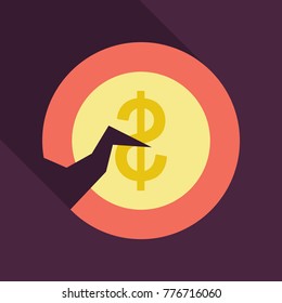 vector old coins. Cracked Coin in flat style with shadow