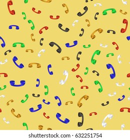 Vector Old Colored Phone Seamless Pattern on Yellow Background