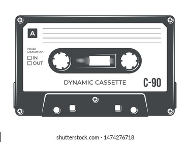 Vector old compact audio cassette. Isolated on white background
