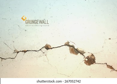 vector old cracked wall, grunge background with logo and sample text