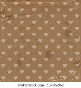 Vector old craft paper vintage background with hearts pattern