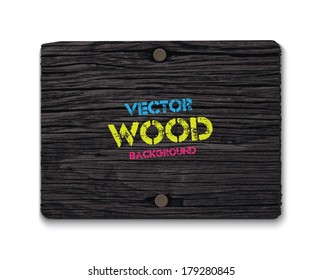 Vector old dry black wood rectangular banner with two rusty nails