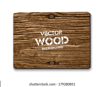 Vector Old Dry Brown Wood Rectangular Banner With Two Rusty Nails