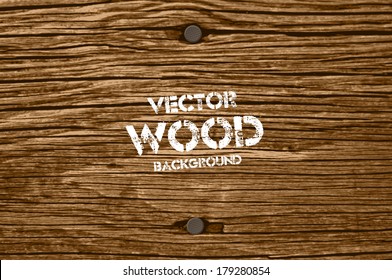 Vector old dry brown wood background with two rusty nails