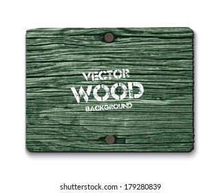 Vector old dry green toned wood rectangular banner with two rusty nails