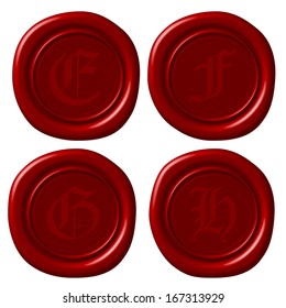 vector of old english alphabet "E,F,G,H" letters on sealing wax