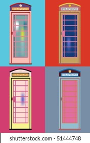 Vector of old English red telephone booth arranged like an Andy Warhol collage