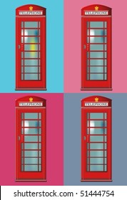 Vector of old English red telephone booth arranged like an Andy Warhol collage