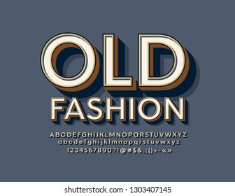 Vector ouderwets alfabet. Vintage stijl lettertype. Heldere retro letters, cijfers en symbolen.