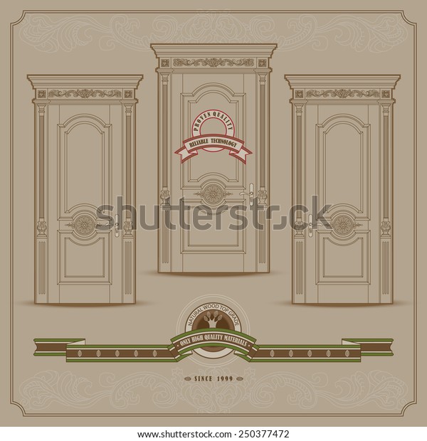 Vector Old Fashioned Drawing Wooden Doors Stock Vector Royalty