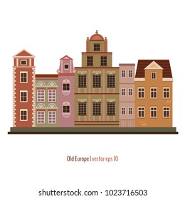 Vector old fashioned europe buildings. Vector city street. Vector illustration for your graphic design.