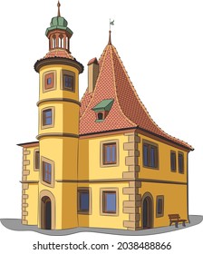 Vector. Old German Catholic Church with a bell tower.