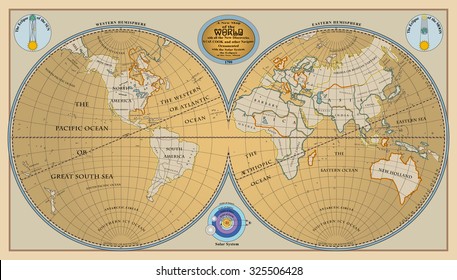 Vector Of Old Globe, Map Of World With New Discoveries Of 1799