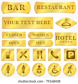 Vector Old golden and signboards with text and symbols