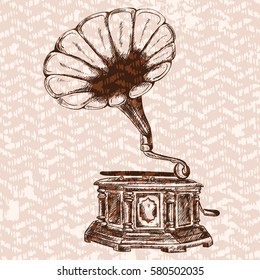 Vector old gramophone on a background.