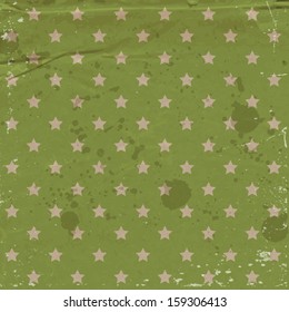 Vector old green craft used paper vintage background with stars pattern