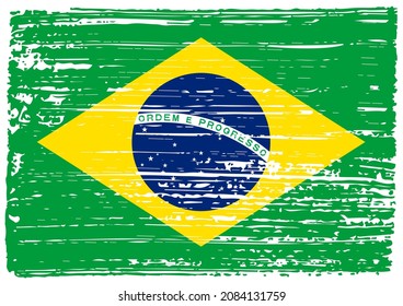 Vector old grunge flag of Brazil.