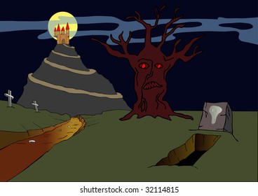 vector - old haunted castle on the hill