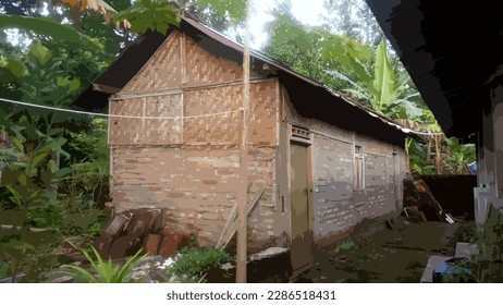 vector of an old house in the middle of a village that is still traditional in Java