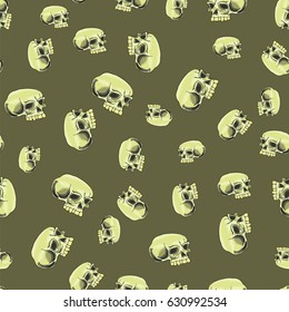 Vector Old Human Skull Seamless Pattern on Brown Background