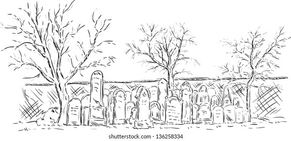 vector - old jewish cementary and trees