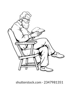 Vector of Old Man reading book on the chair, best for white board illustration, book illustration etc.