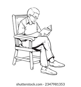 Vector del Viejo Hombre leyendo libro en la silla, mejor para la ilustración de pizarra blanca, ilustración de libro, etc.